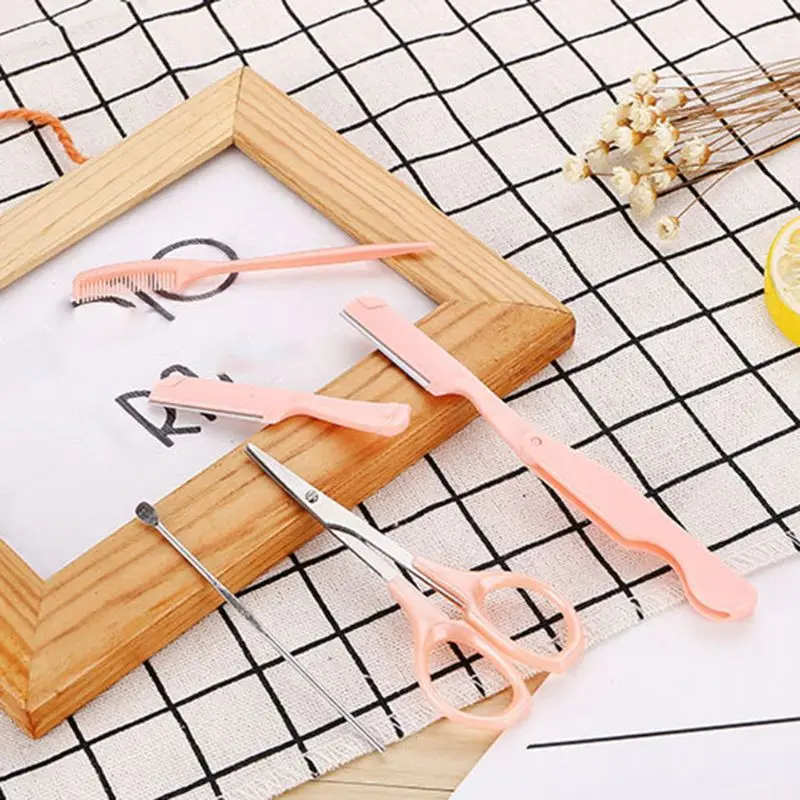 5 шт./компл. Профессиональный складной Бритва для бровей Набор щетка шерсти