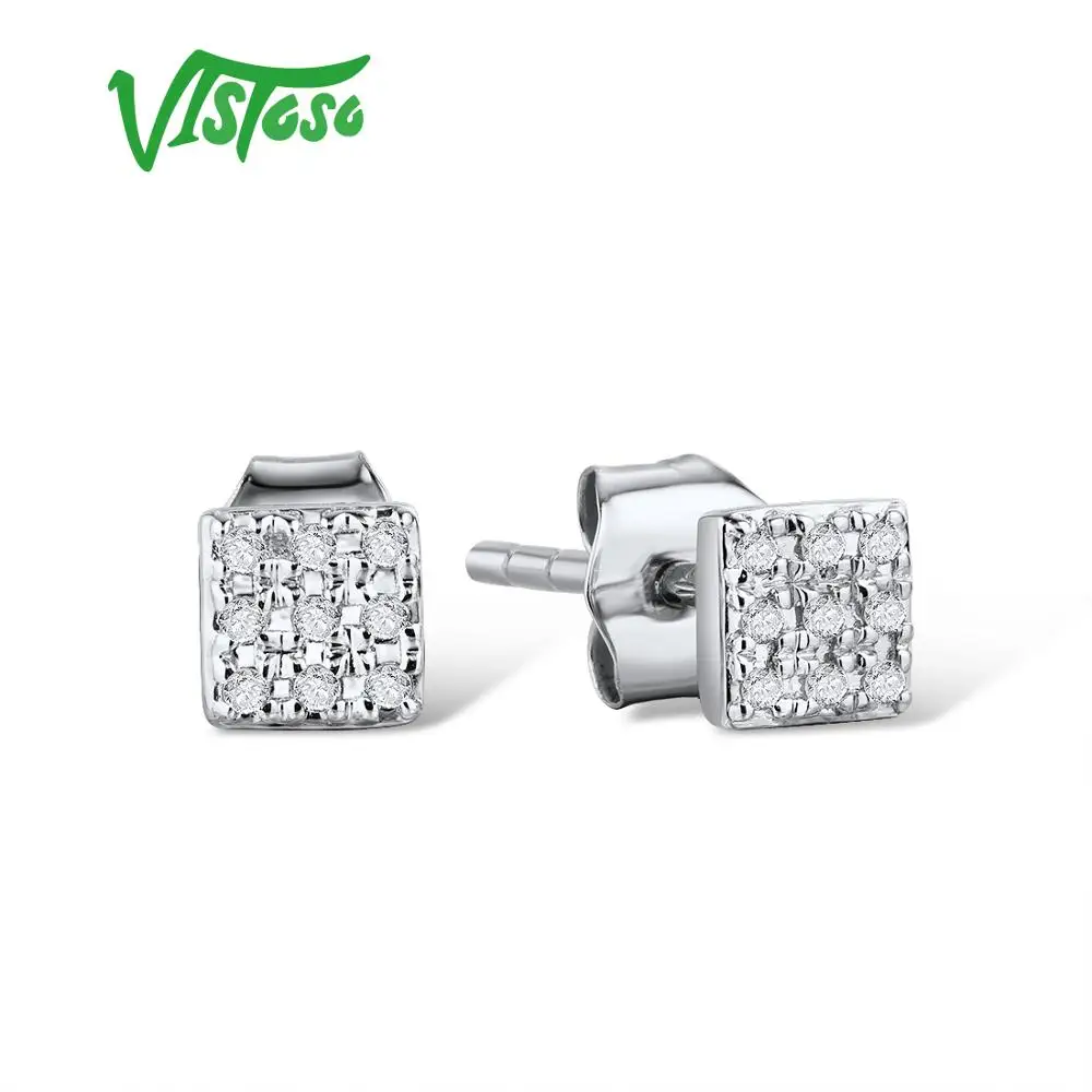 Серьги VISTOSO, золотые, для женщин, 14 K, 585, розовое золото, сверкающие бриллианты, изящные круглые серьги-гвоздики, модные ювелирные изделия