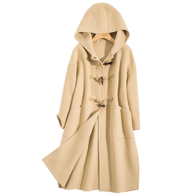 Роскошное 100% кашемировое свободное зимнее пальто с капюшоном новинка 2020