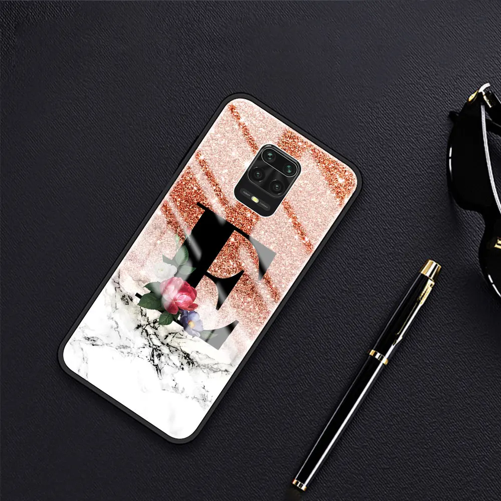 

Marble Letter Phone Case for Xiaomi Redmi Note 9S 8 9 8T 7 9C Coque for Mi 10T Pro 9T 10 Lite Tempered Glass Cover