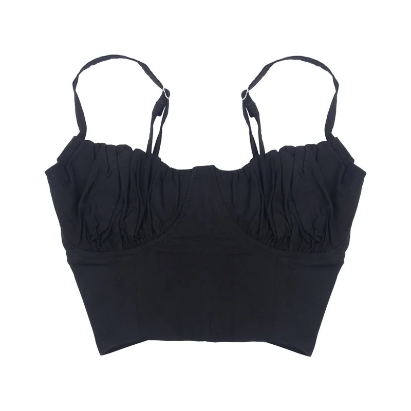 Черный Летний Тонкий короткий топ сексуальный женский без рукавов U Croptops Майки Топы однотонный черный/белый кроп-Топ обтягивающие жилеты Camisole 2 вида цветов - Цвет: Черный