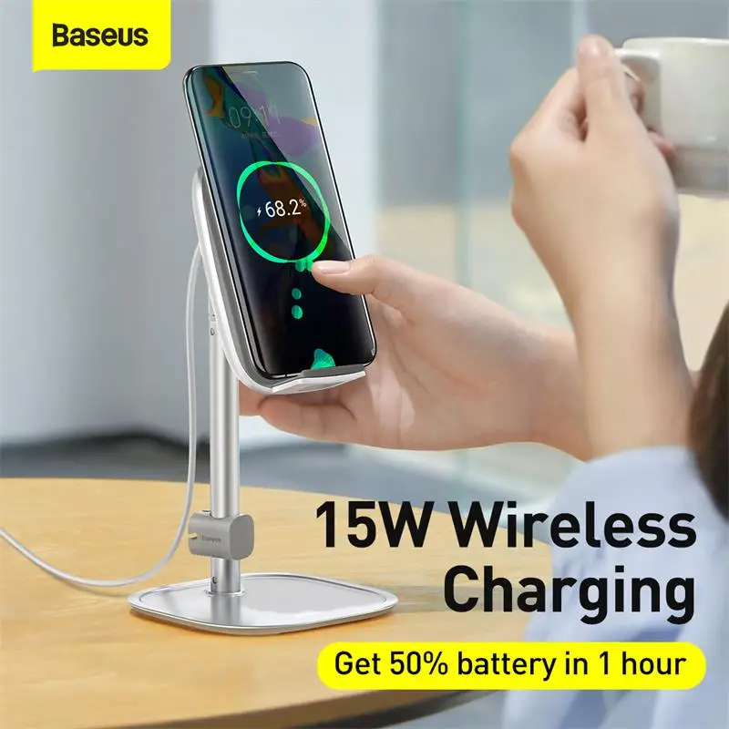 baseus telescopic desktop holder stand with wireless charger for universal mobile phone tablet holder adjustable angle stand free global shipping