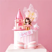 royal crown pink castle princess babys girl happy birthday cake topper kid party supplies cake deorating pink love gifts