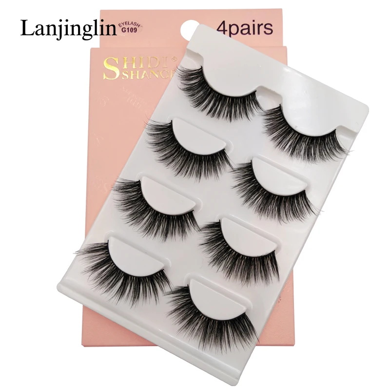 LANJINGLIN 4 пары натуральные норковые ресницы длинные Искусственные ресницы cils макияж ручной работы Мягкие 3d норковые ресницы пушистые накладные ресницы