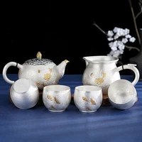 999 sterling silver yunnan snowflake silver tea set hand made gold plated craft teapots and cups holiday gifts