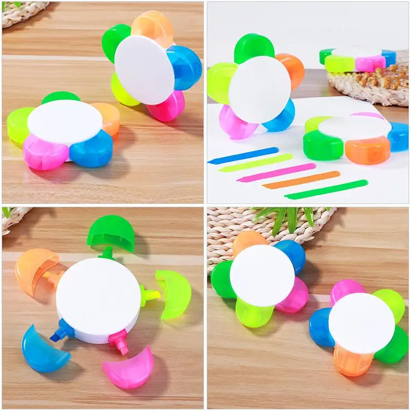 

6 Pcs Creatibe Fluorescent Pen Marking Pens Petal-shaped Fluorescent Pens 5-color Highlighter Pens for Students