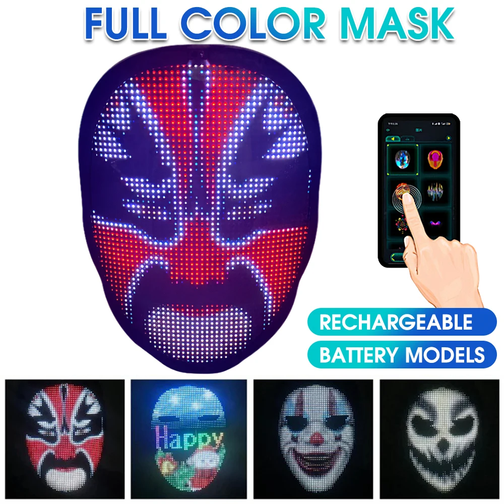 

LED Full Color Mask Editalble Phone Connection Gesture To Changing Face Face-Changing Glowing Mask for Halloween Party Nightclub