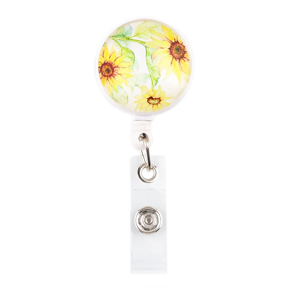 

G2075 Top Quality Sunflower Retractable Doctor Nurse Badge Reel Fashion Cartoon Cute Student Card Badge Holder