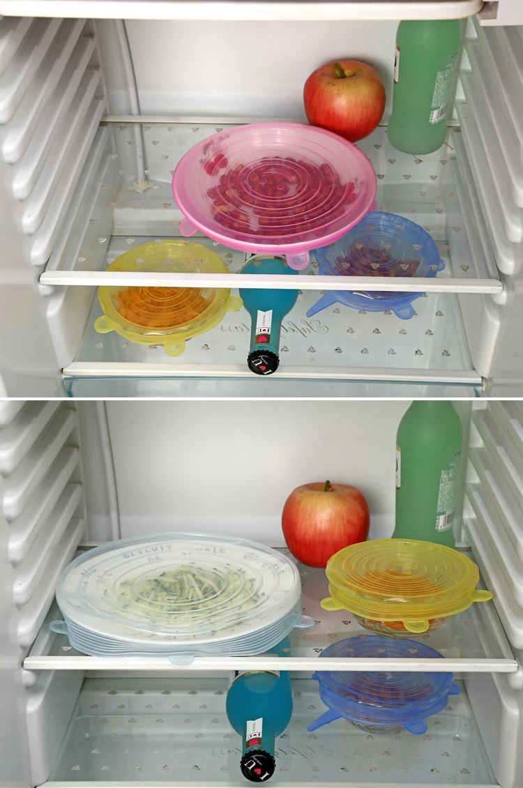 6 Pcs Silicone Stretch Lids Reusable Airtight Food Wrap Covers Keeping Fresh Seal Bowl Stretchy Cover Kitchen Cookware | Дом и сад