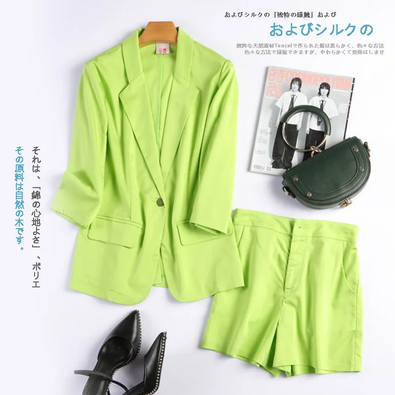 Летний новый женский костюм с шортами свободный хлопковый и льняной Блейзер