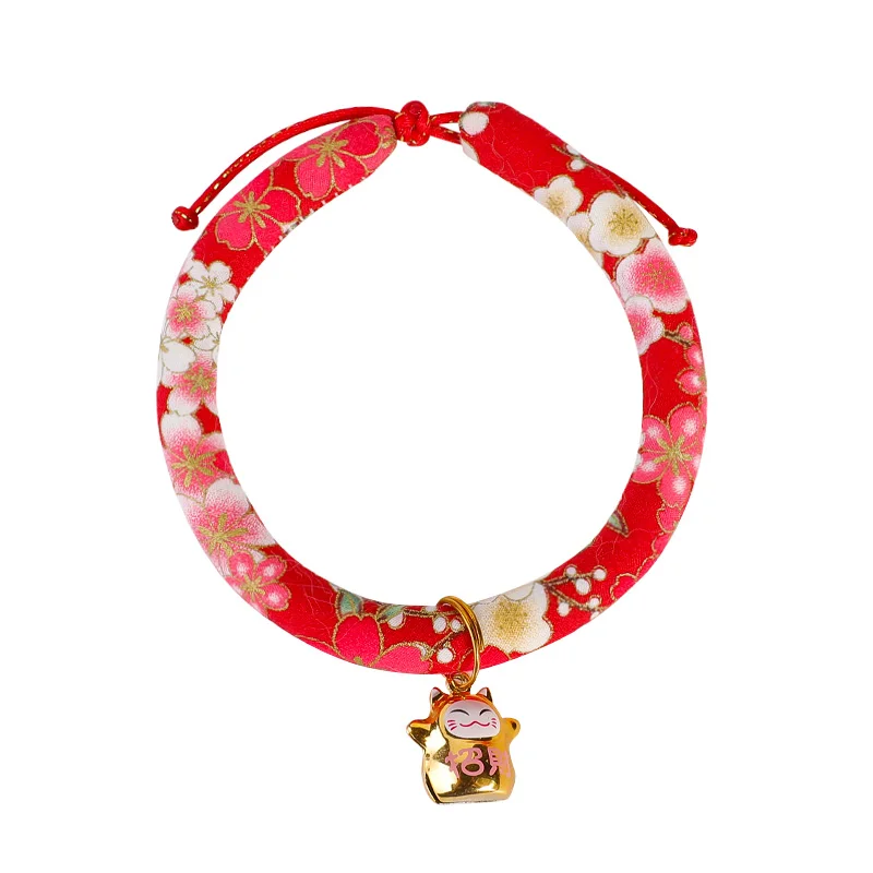 

Japanese Style Handmade Adjustable Dog Cat Collar 4 Size Printed Necktie Necklace With Bell for Puppy Kitten Pet Cat Accessories