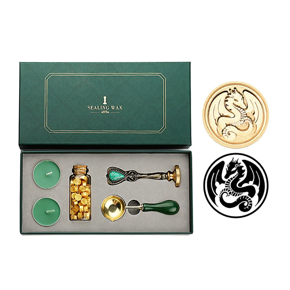 

Stamps Wax Seal Gift Box Kit Wedding Invitation Decorative Wax Stamping DIY Retro Crafts Wax Seal Set Xmas New Year Gifts Box