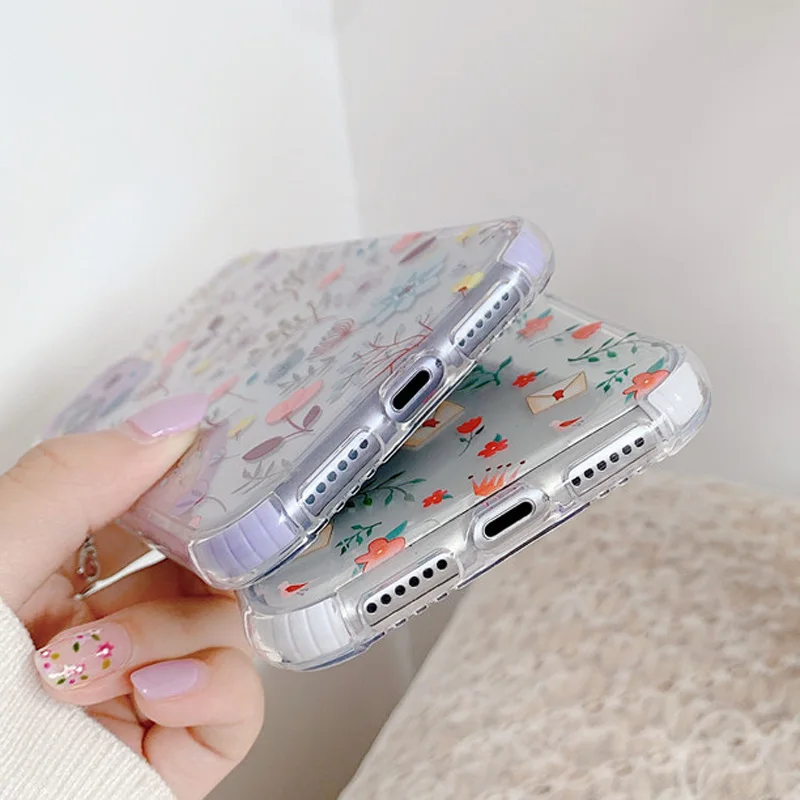 

Flower Leaf Phone Case For iPhone 11 Pro Max X XR XS Max 7 8 Plus Cute Transparent Soft TPU Silicone Bumper Back Cover Coque