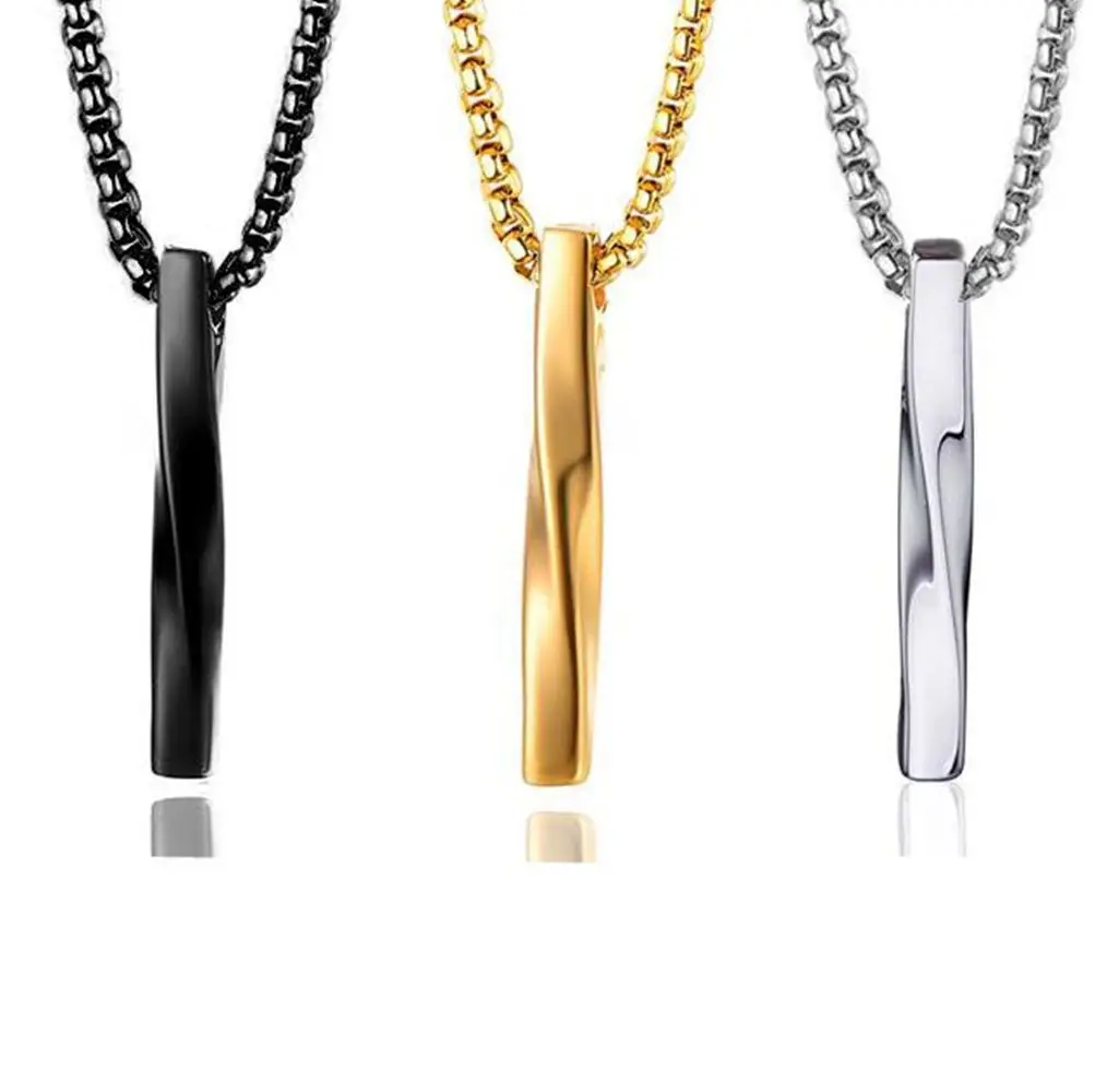 

Fashion Men Trendy Simple Rectangle Pendant Necklace Stainless Steel Chain