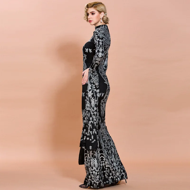 Женское платье с длинным рукавом и молнией на спине высоким воротником|Платья