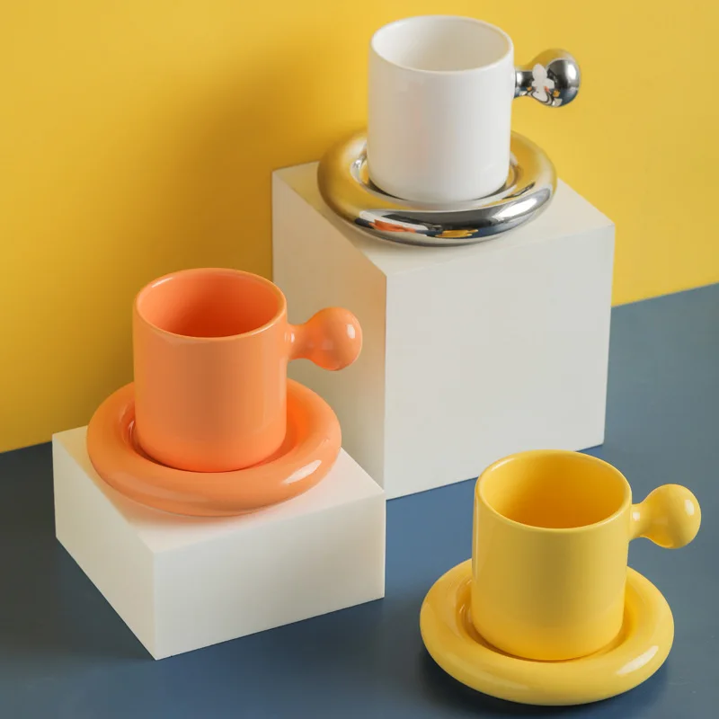 

Creative Tea Cup And Saucer Set Aesthetic Travel Mug Nordic Art Reusable Coffee Cup Kawaii Tazas Ceramica Creativas Coffee Mug