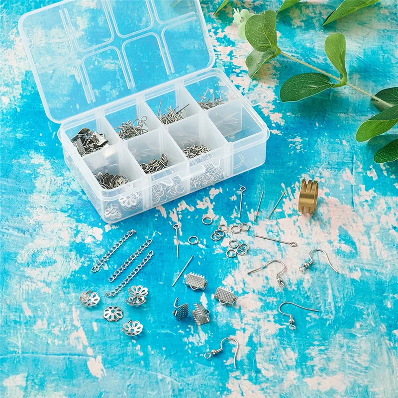 DIY Jewelry Set with Stainless Steel Bead Cap/Head Pin/Eye Pin/Earring Hook/Rings/Extender Chain for Making Crafts | Украшения и