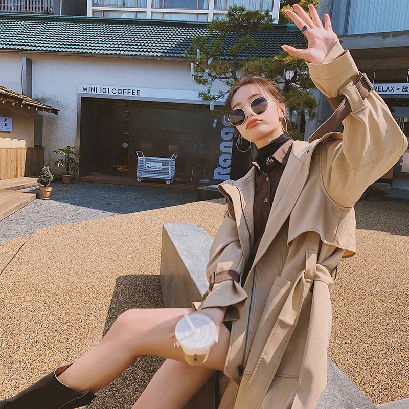 LANMREM 2022 весеннее пальто для женщин цвета хаки с воротником-стойкой на молнии