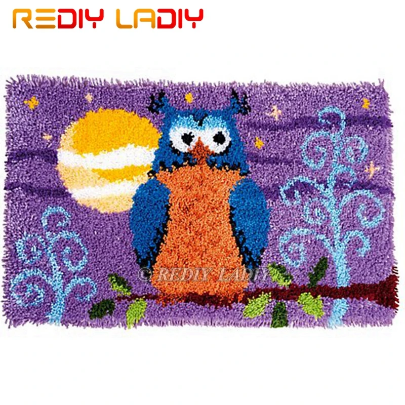 Latch Hook Kits Make Your Own Rug Blue Moon Owl Tapestry Crocheted Cushion Mat DIY Carpet Pre-Printed Canvas Hobby &amp Crafts | Дом и сад