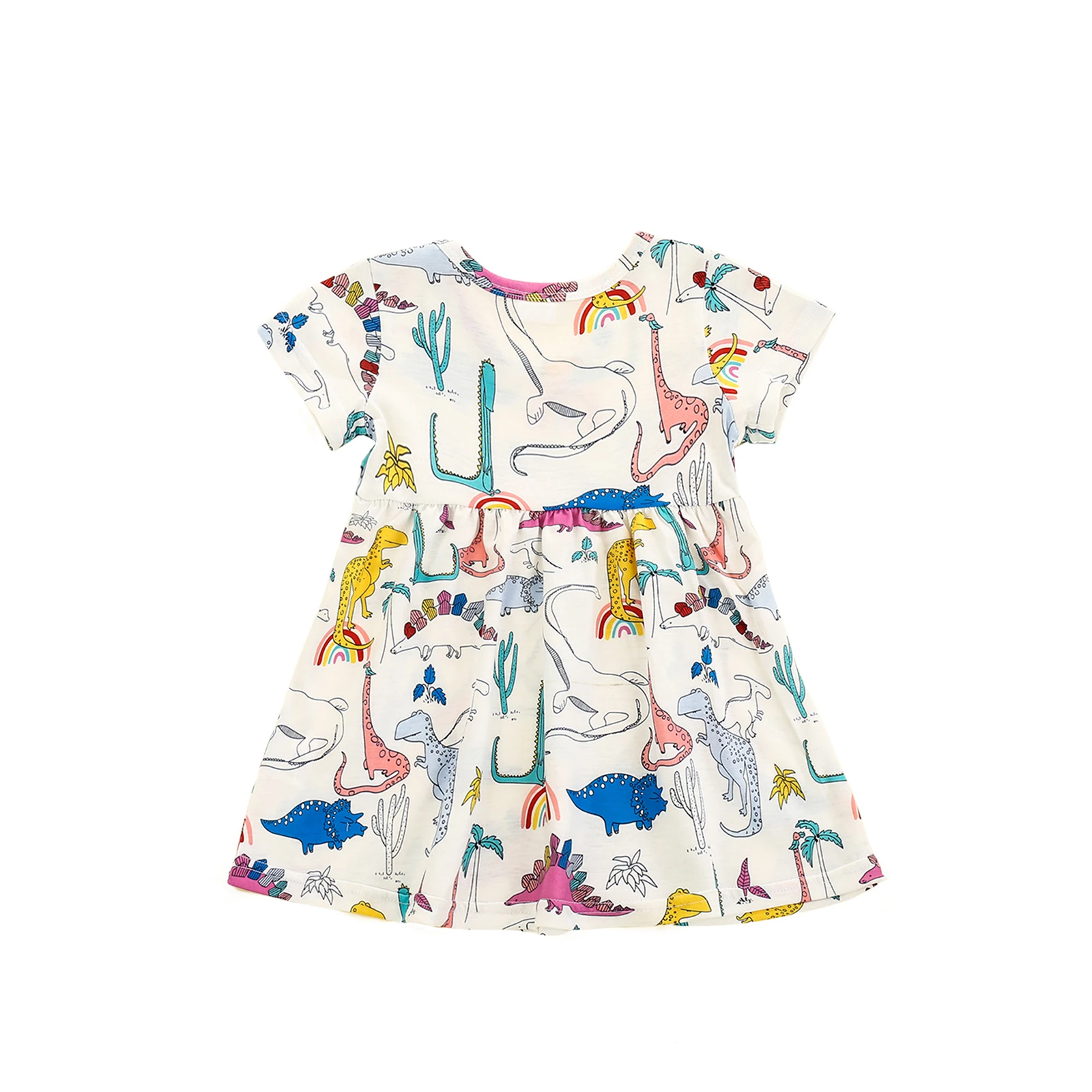 

Pudcoco 2021 Summer 6M-3Y Baby Girl Colorful Dinosaur Print Cartoon Short Sleeve Dress Casual Toddler Kid Outfit Clothes