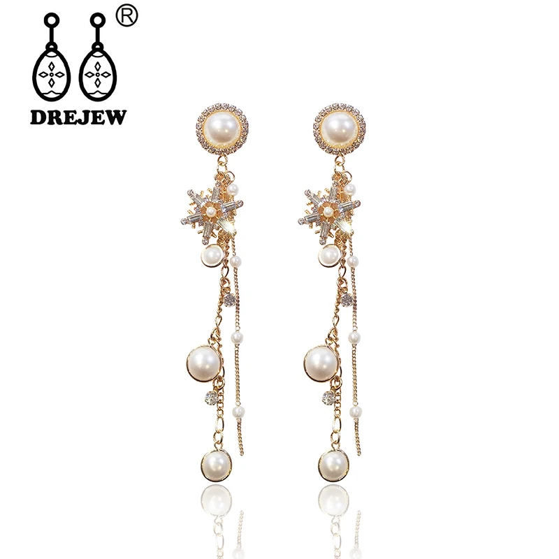 DREJEW Роскошные Жемчужные снежинки Длинное украшение с кисточкой серьги