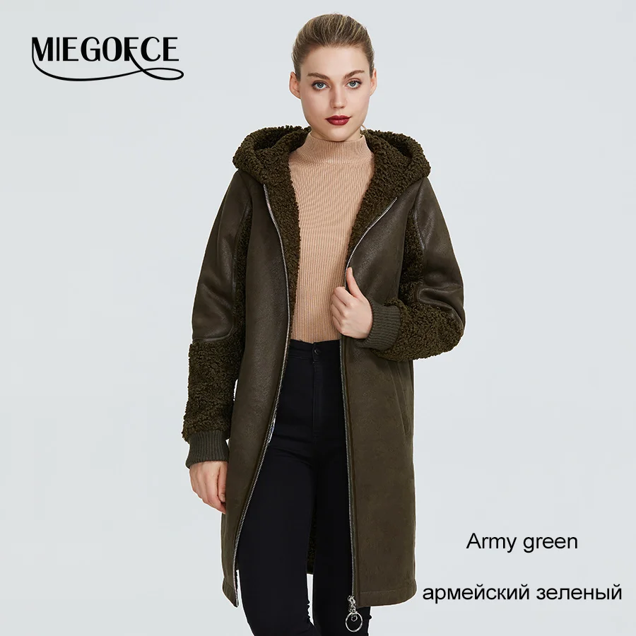710-Army Green MIEGOFCE Новая зимняя женская коллекция куртка из искусственного меха женский необычный дизайн женской пальто- дубленки сшит из двух тканей и куртка зима выделяет свой особенный стиль необычные расцветки - Цвет: 710-Army Green