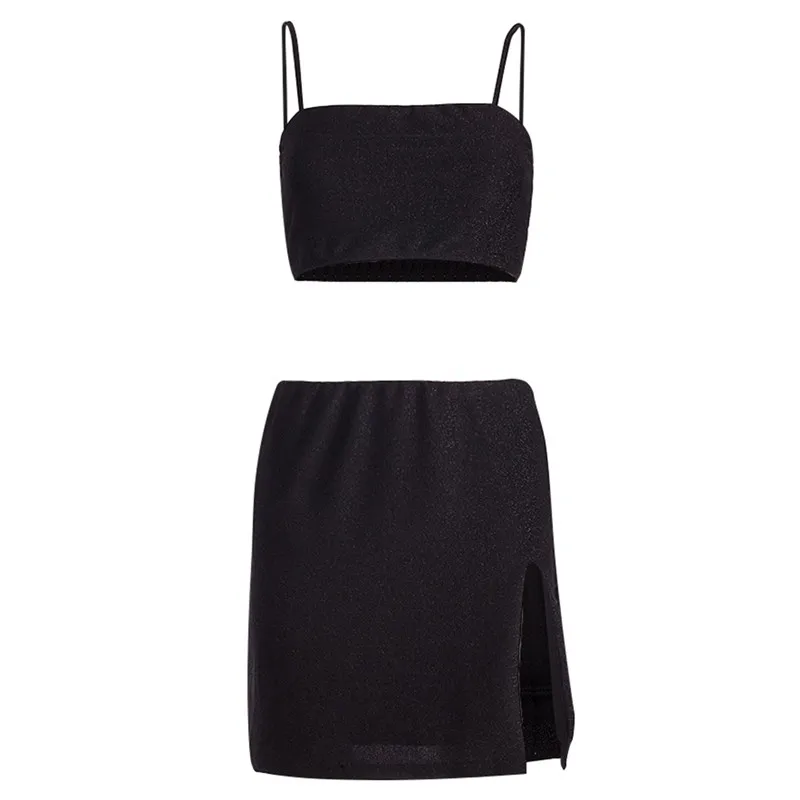 

Women Two Piece Set Summer Sexy Spaghetti Strap Vest Backless Crop Tops Pleated Wrap Club Party Bodycon Mini Skirts Lady Outfits