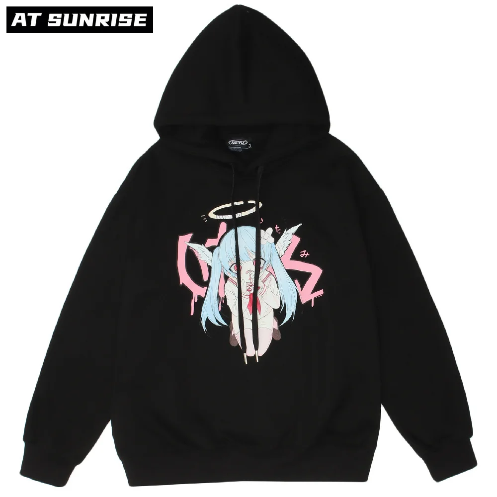 

Men Women Hip Hop Sweatshirt Hoodie Kawaii Japanese Style Anime Girl Streetwear Harajuku Pullover Hoodie Cotton Casual Black