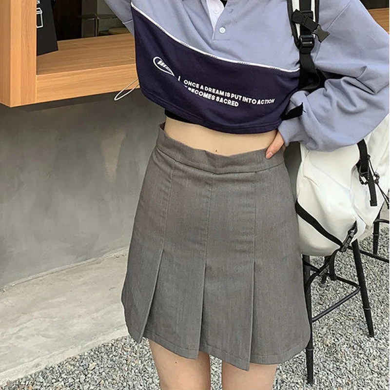 Плиссированная юбка HOUZHOU для женщин Милая Мини-юбка с высокой талией корейская