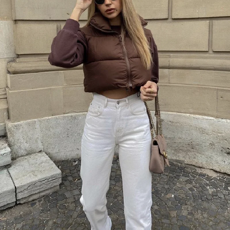 Женский Повседневный пуховик коричневая свободная теплая безрукавка большого