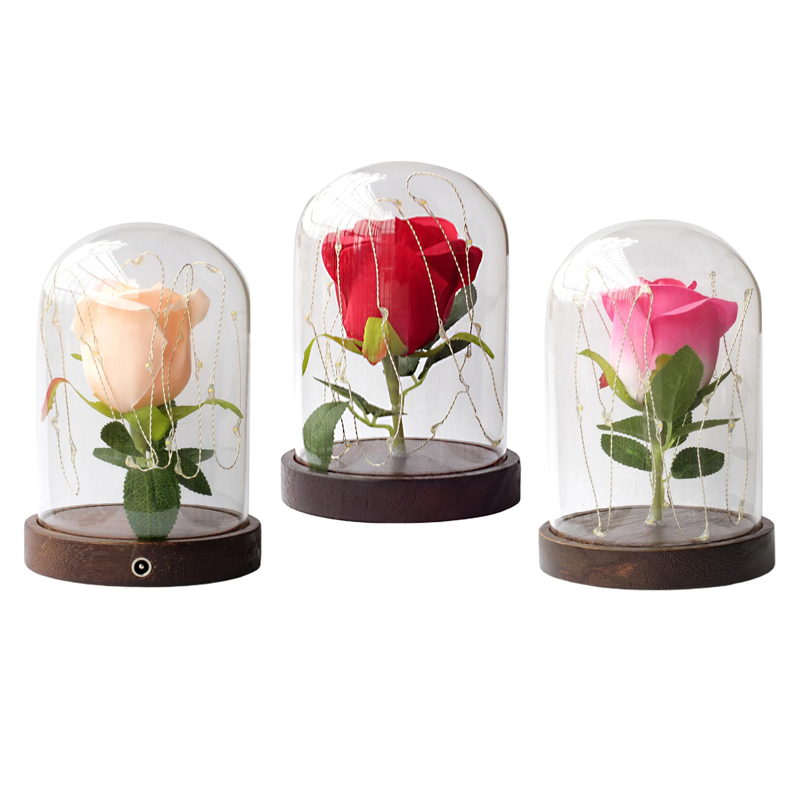 

Tabletop Decorative Preserved Rose Flower in with LED Light Romantic Atmosphere