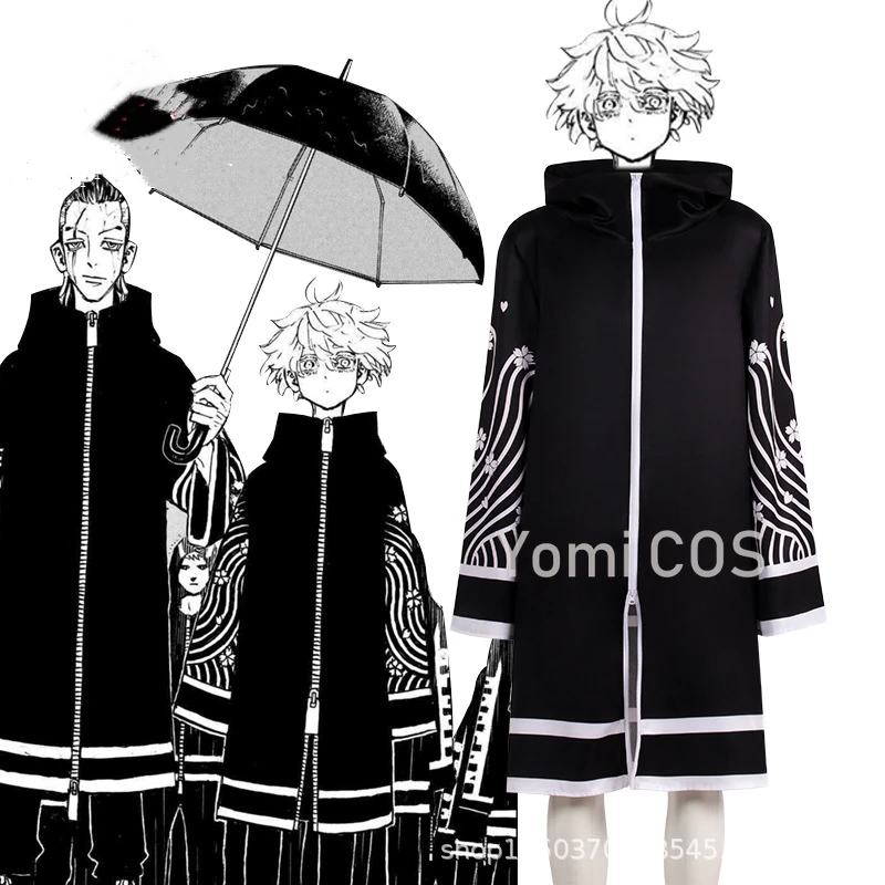 

Anime Tokyo Revengers Wakasa Imaushi Cosplay Costume Outfits Halloween Carnival Suit Black Printed Long Coat Trench Coat