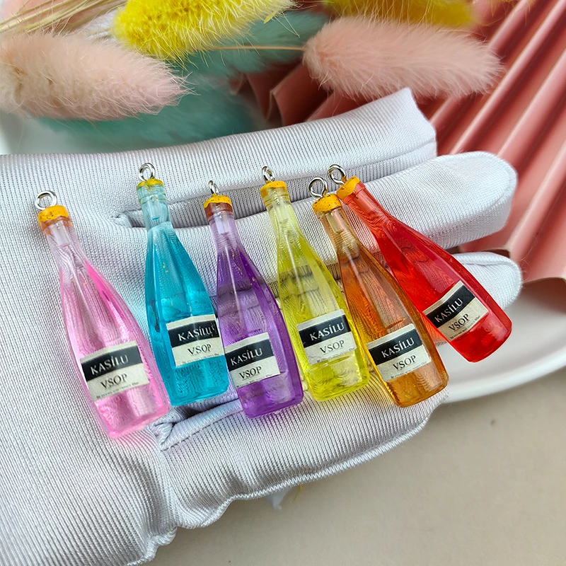

10pcs/pack 3D Alcohol Drink Bottle Drink Charms Earring Keychain Jewelry Findings Phoen Case DIY 11*43mm