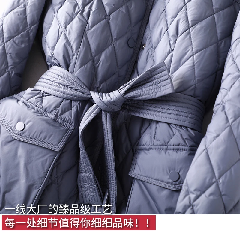Button Office Lady Argyle Covered 90% Duck Down Thin Abrigos Mujer White Jacket Women Parkas