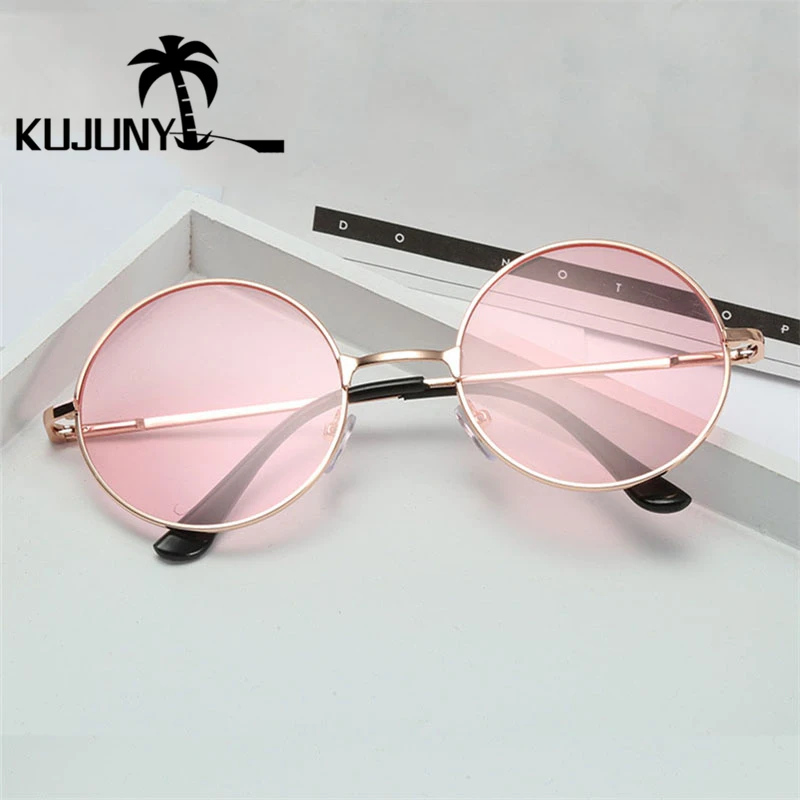 Женские круглые солнцезащитные очки KUJUNY в металлической оправе модные