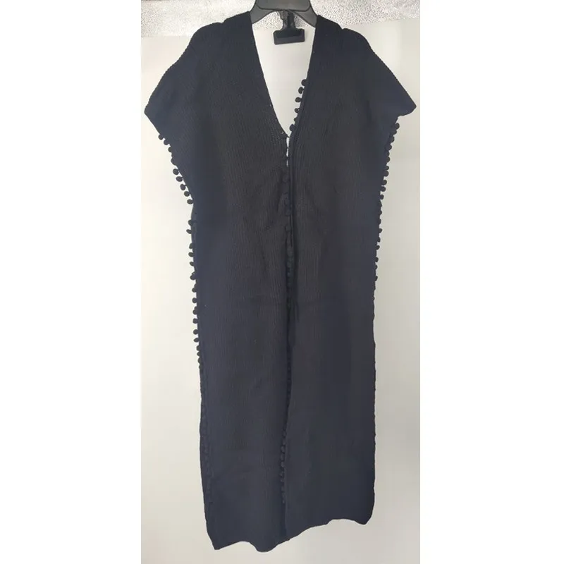 

GetSpring женское платье черные вязаные платья с V-образным вырезом без рукавов длинное платье с бахромой Свободные повседневные женские осенни...