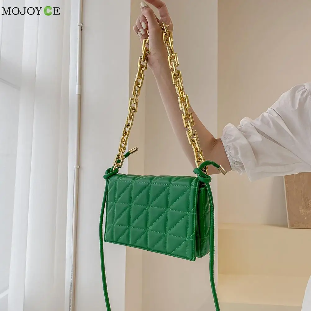 Branded Women's Shoulder Bags 2021 Thick Chain Green Flap Quilted Purses And Handbag Women Hobos Bag Ladies Pillow | Багаж и сумки