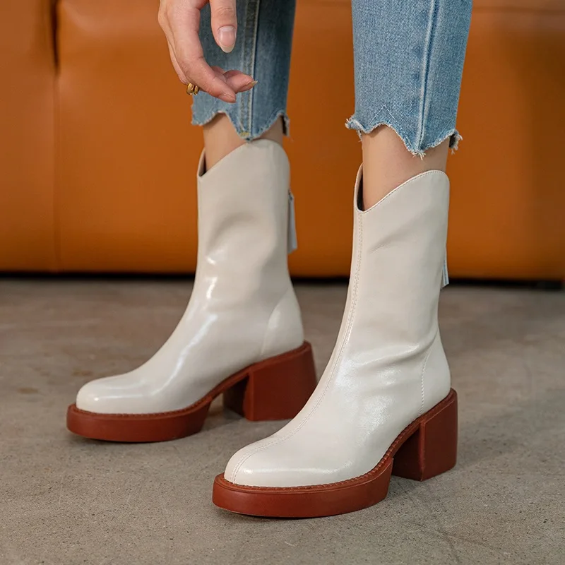 

Winter Leather Martin Boots Women Lace Up Women Locomotive Boots Thick Bottom Outdoor Women Chelsea Boots Botas De Mujer