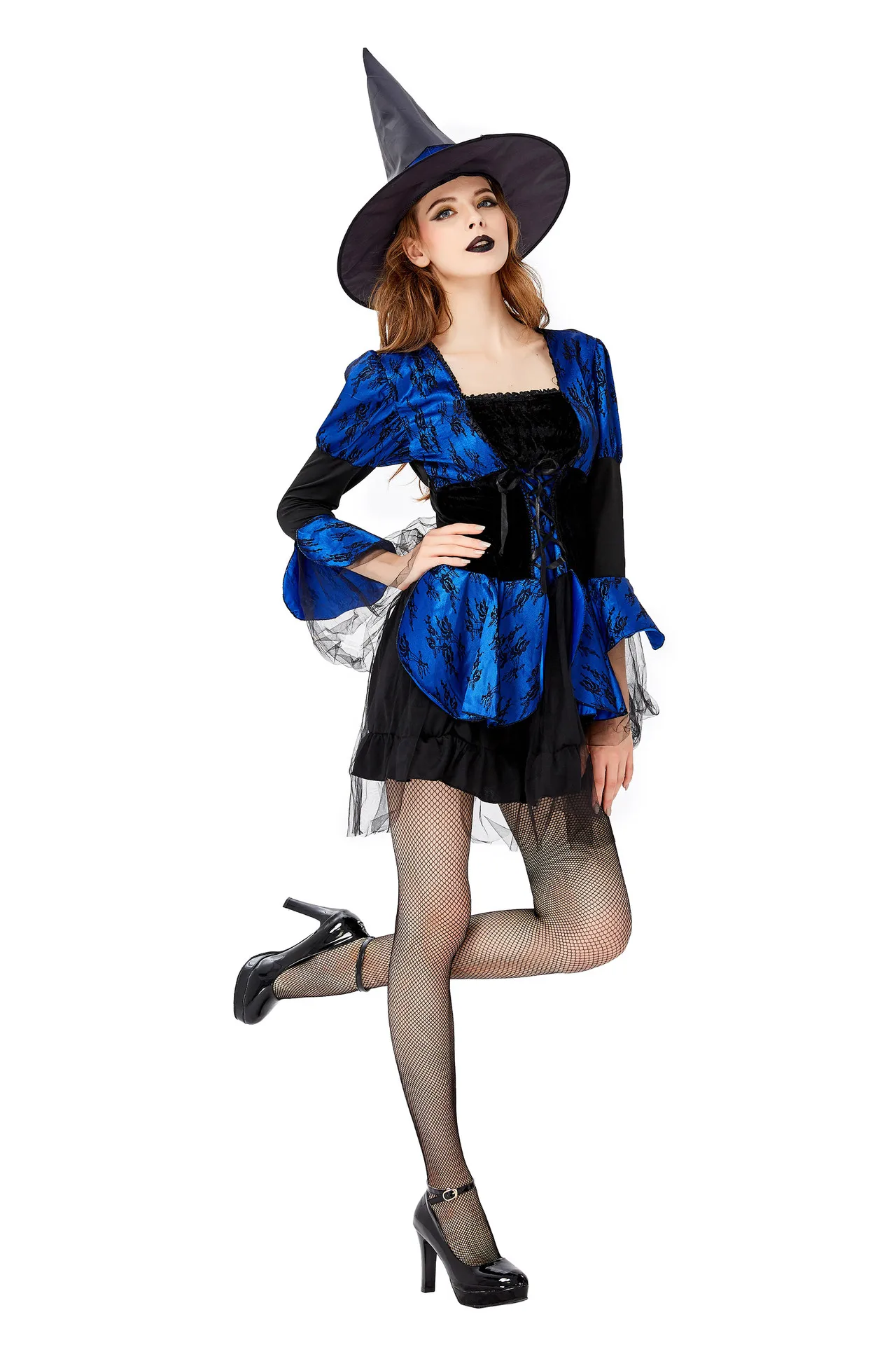 Фэнтезийный синий женский сексуальный костюм ведьмы для Хэллоуина Костюм