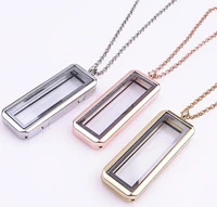 1pcslot plain rectangle floating locket with necklace chains glass memory living locket pendant charms for women gift jewelry