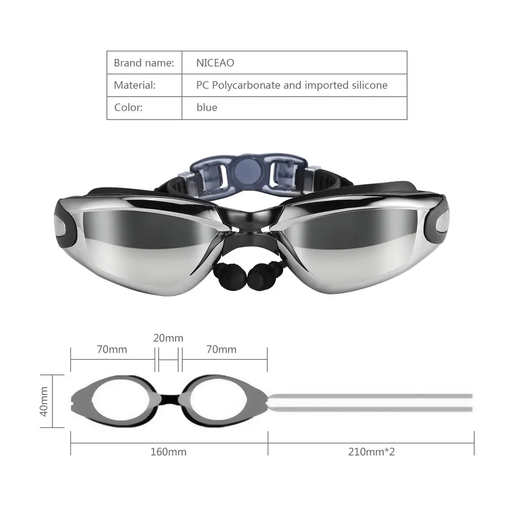 

Clear Waterproof No Leaking Anti-Fog Adjustable HD Soft Silicone Swim Goggle With Free Earplug Nose Clip