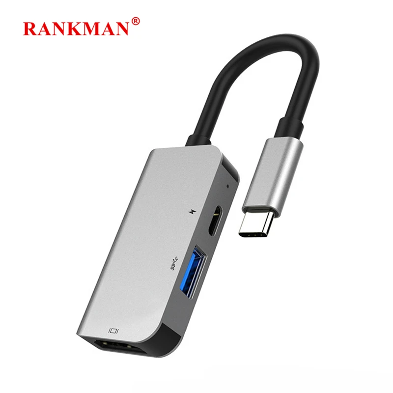 Адаптер концентратор Rankman Type C на HDMI 4K USB 3 0 для MacBook Samsung S9 Dex Huawei Dock Xiaomi 10 ТВ Проектор