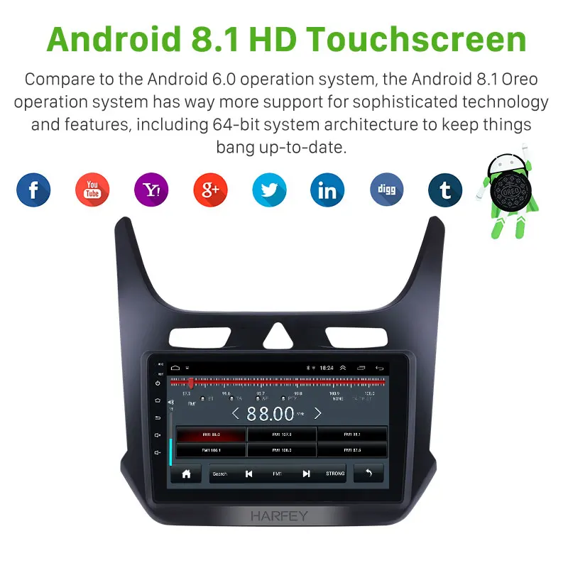 Автомагнитола Harfey HD 9 &quot Android 8 1 стерео GPS поддержка цифрового ТВ Navi для Chevrolet cobalt