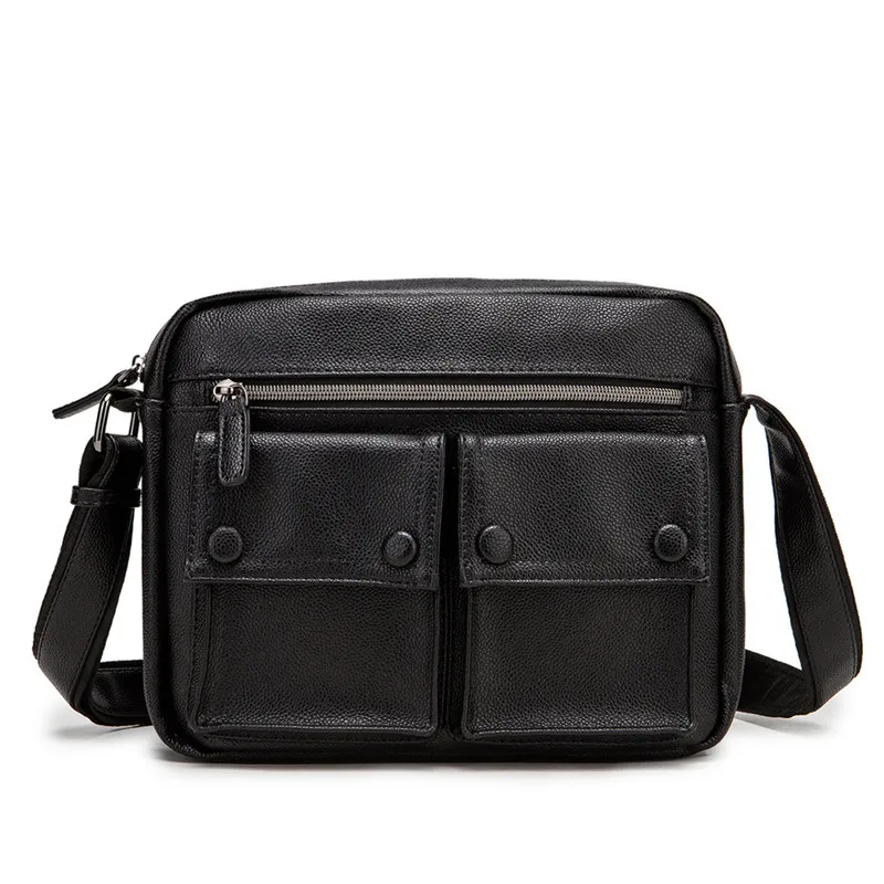 

Fashion Men's Crossbody Bags PU Leather Male Shoulder Handbag Versatile Solid Black High Quality Messenger Bag for Men