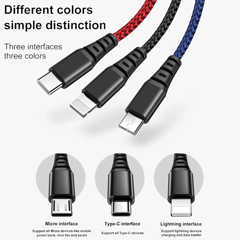 Mcdodo 3 in 1 USB Cable 3A Micro USB Type C Cable For iPhone 14 13 12 11 Pro Max Huawei Xiaomi Samsung Phone Fast Charging Cable