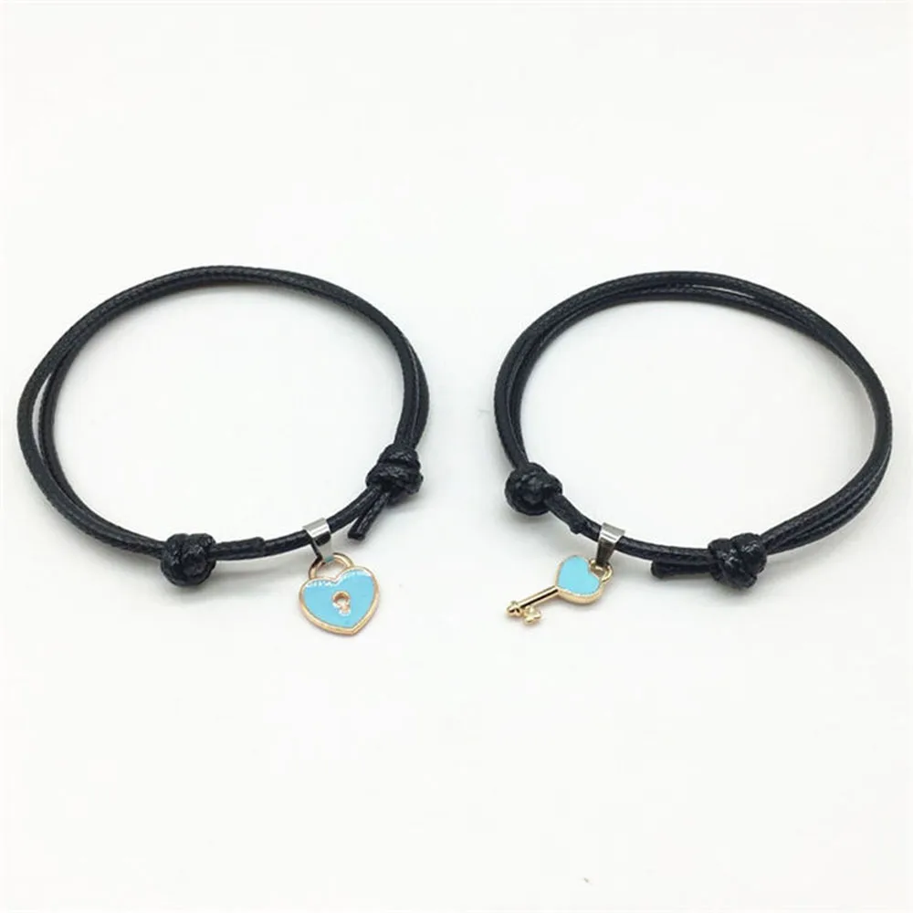 

2 Pcs/lot New Arrival Couple Bracelet Alloy Key Heart Lock Bracelet Charm Handmade Rope Bracelet Lovers Jewelry Gifts For Women