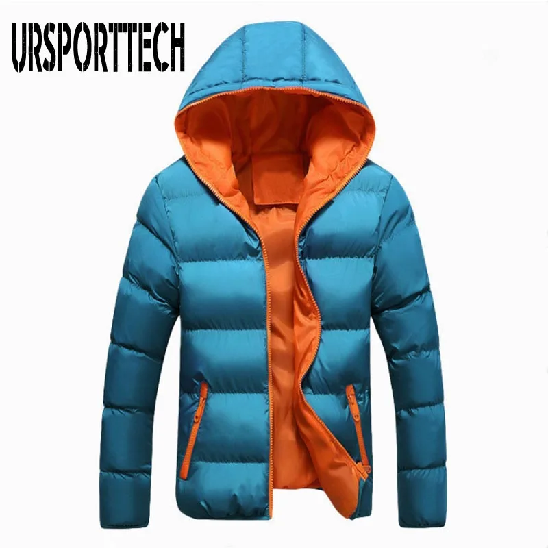 Blue Orange Осенне-зимняя куртка мужская Толстая теплая модная теплая парка с капюшоном мужской повседневный пуховик мужское зимнее теплое пальто размера плюс 5XL - Цвет: Blue Orange