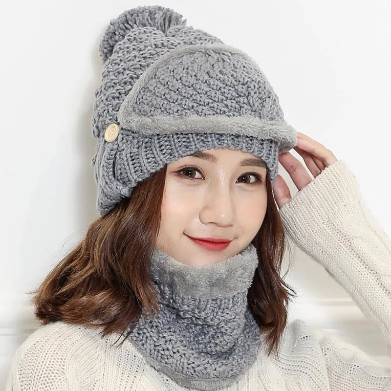 Популярный комплект из 3 предметов/Балаклава с большими помпонами шерстяная