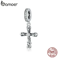 bamoer 925 sterling silver vintage cross pendant charm for original snake bracelet or neckalce diy bracelet accessories bsc313