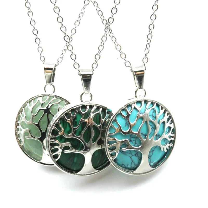 12 цветов Древо жизни ожерелья камень розовый белый кристалл лазурит тигровый